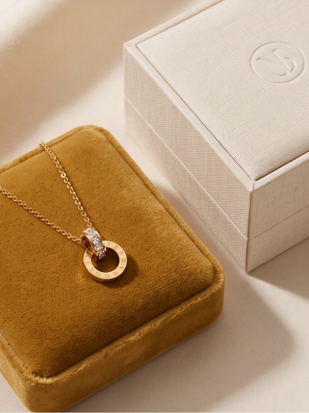 Gold Circle unbranded Necklace with Pavé Accent - Designer Style Adjustad